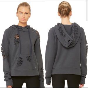 Alo Ripped Hoodie in Anthracite